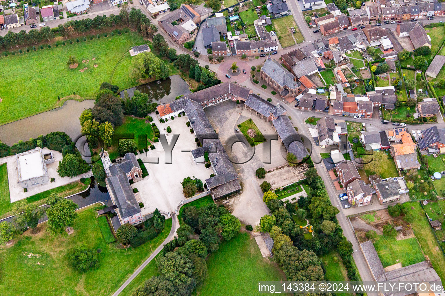 Aerial view of Castle Rurich in the district Rurich in Hückelhoven in the state North Rhine-Westphalia, Germany