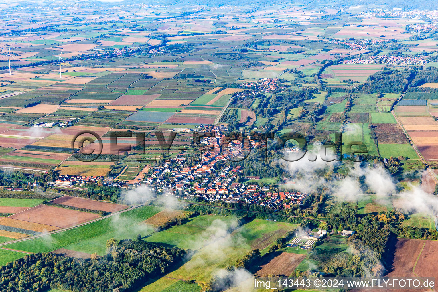 Village with clouds from the east in Winden in the state Rhineland-Palatinate, Germany