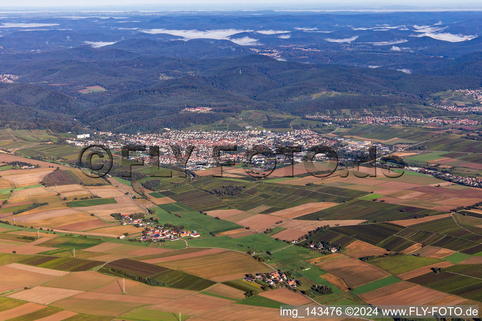 Aerial view of From the southeast in Bad Bergzabern in the state Rhineland-Palatinate, Germany