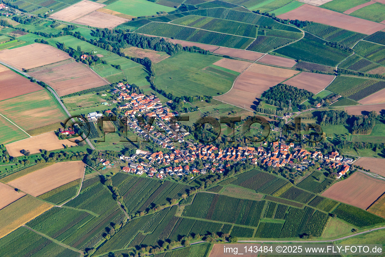 Oberhausen in the state Rhineland-Palatinate, Germany seen from above