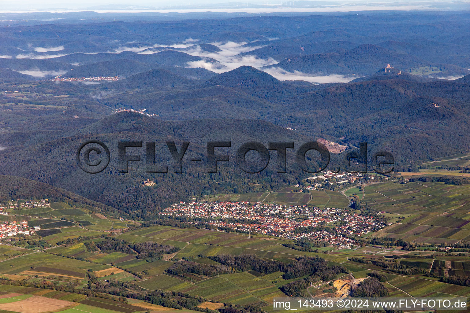 Town from the east in Klingenmünster in the state Rhineland-Palatinate, Germany