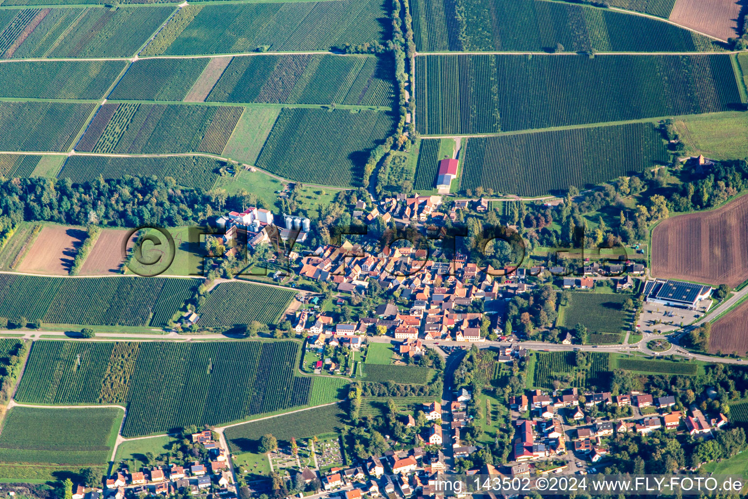 Village from the south in the district Appenhofen in Billigheim-Ingenheim in the state Rhineland-Palatinate, Germany