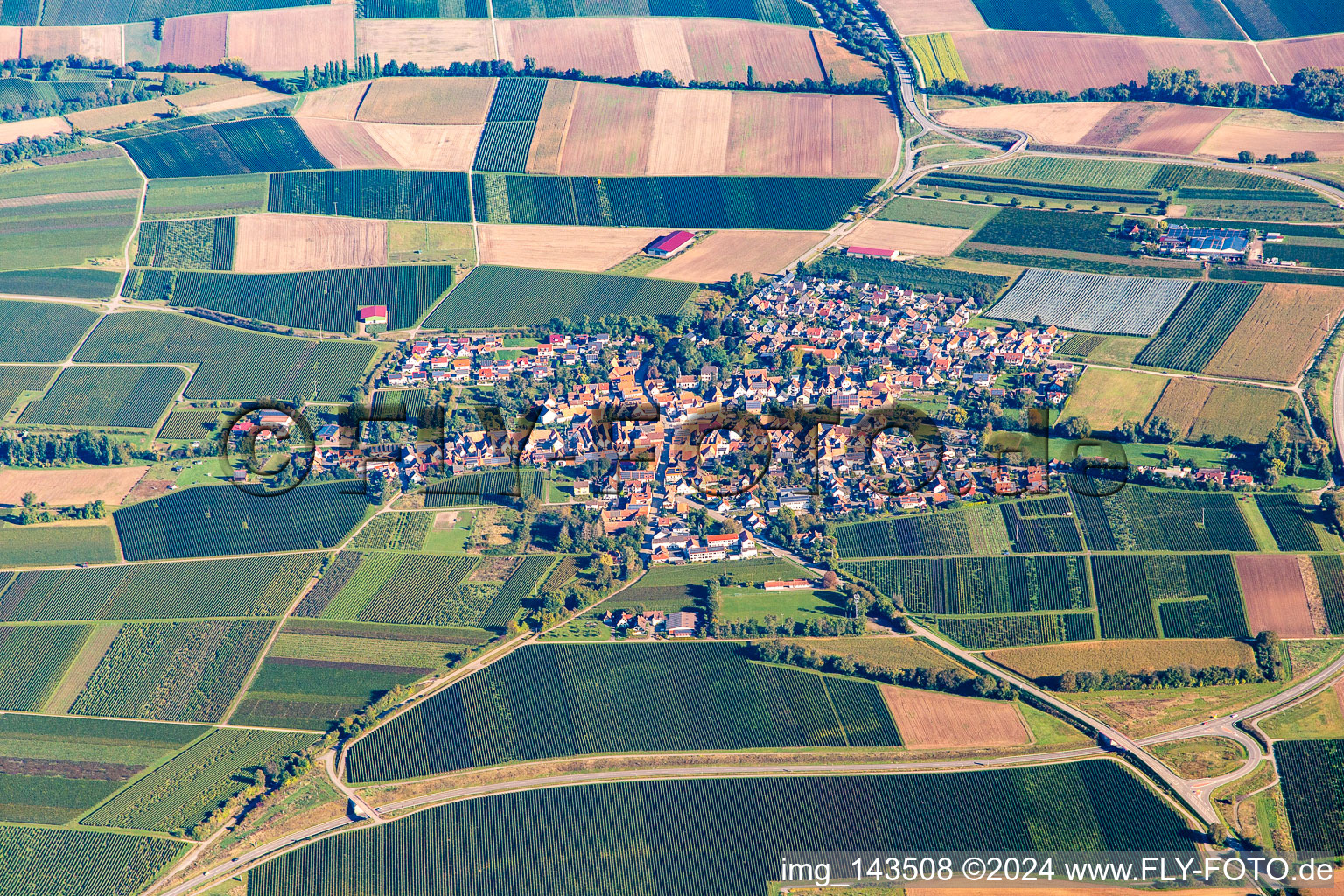 Aerial view of Village from the south in Impflingen in the state Rhineland-Palatinate, Germany