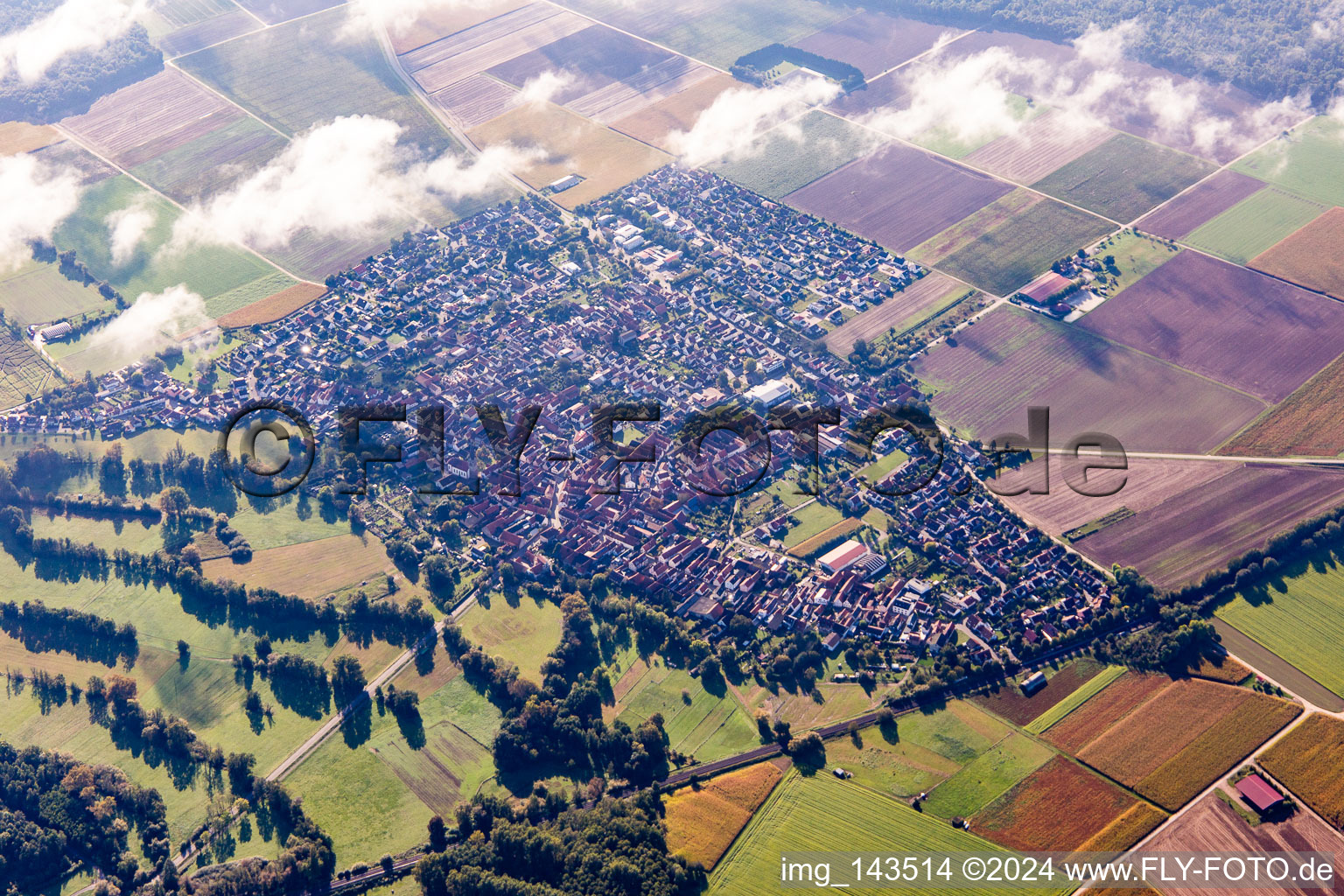 Aerial view of From the northwest in Steinweiler in the state Rhineland-Palatinate, Germany