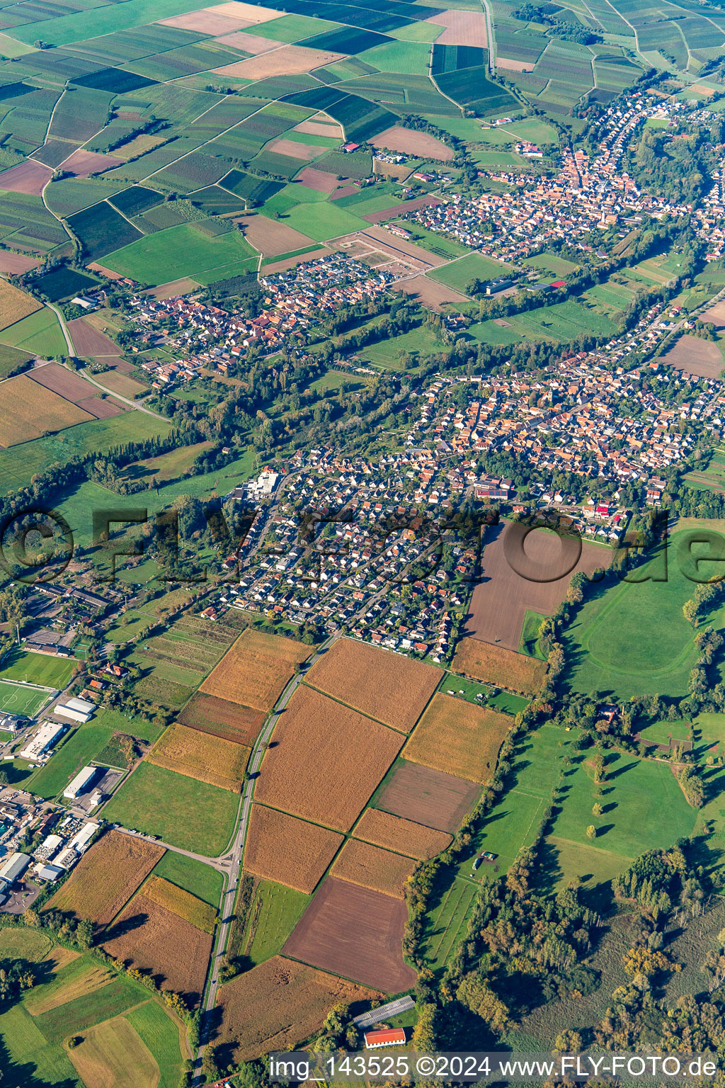 Aerial view of Villages in the Klingbachtal in the district Billigheim in Billigheim-Ingenheim in the state Rhineland-Palatinate, Germany