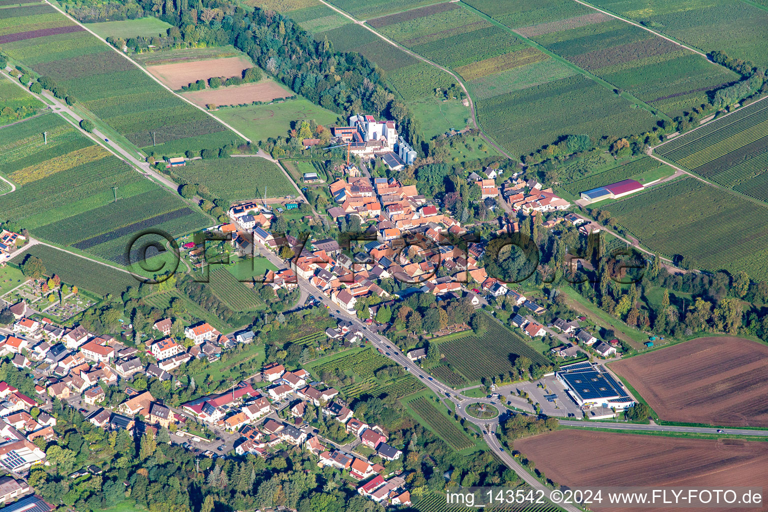 Town from the east in the district Appenhofen in Billigheim-Ingenheim in the state Rhineland-Palatinate, Germany