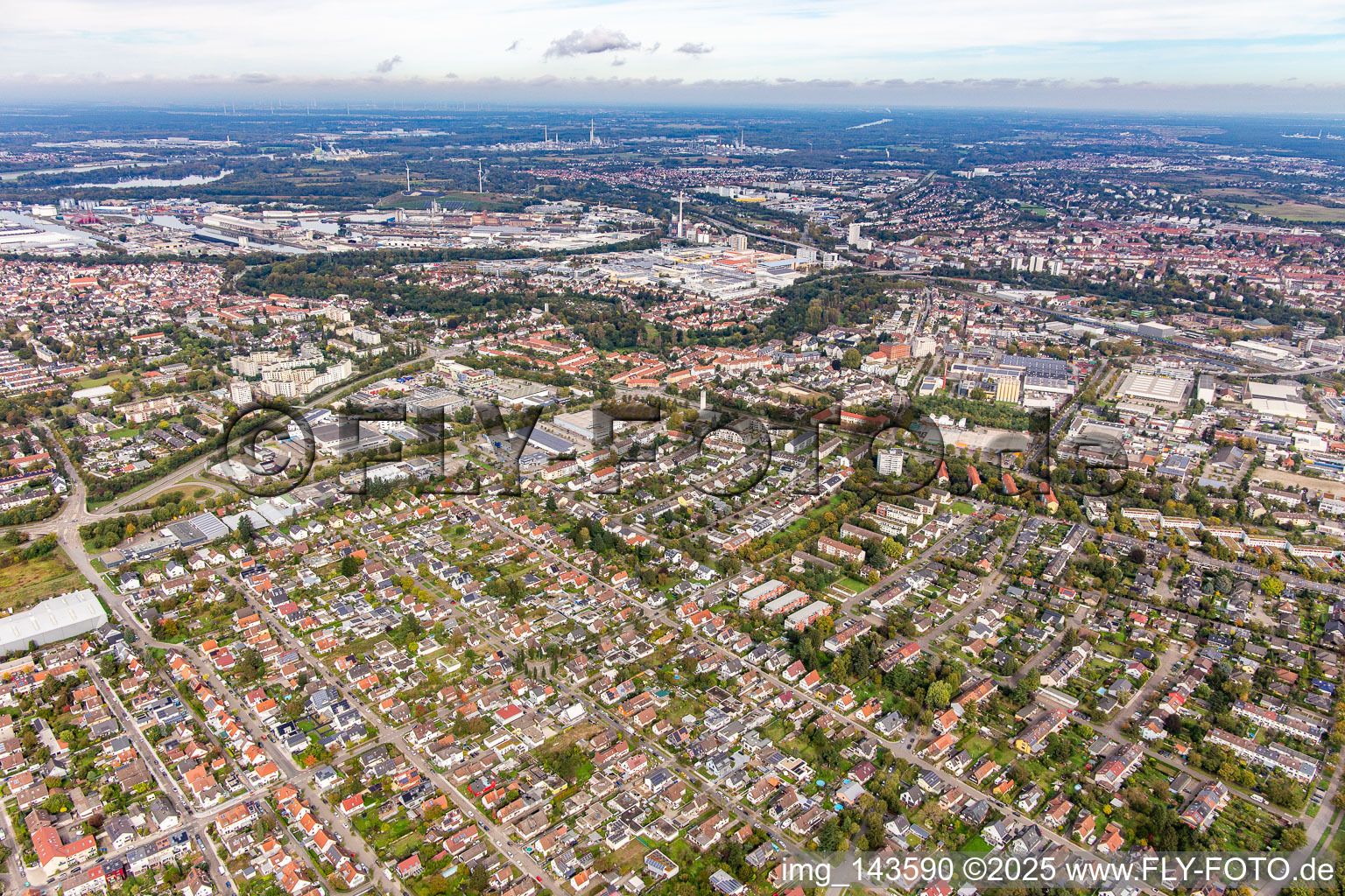 District Grünwinkel in Karlsruhe in the state Baden-Wuerttemberg, Germany seen from above