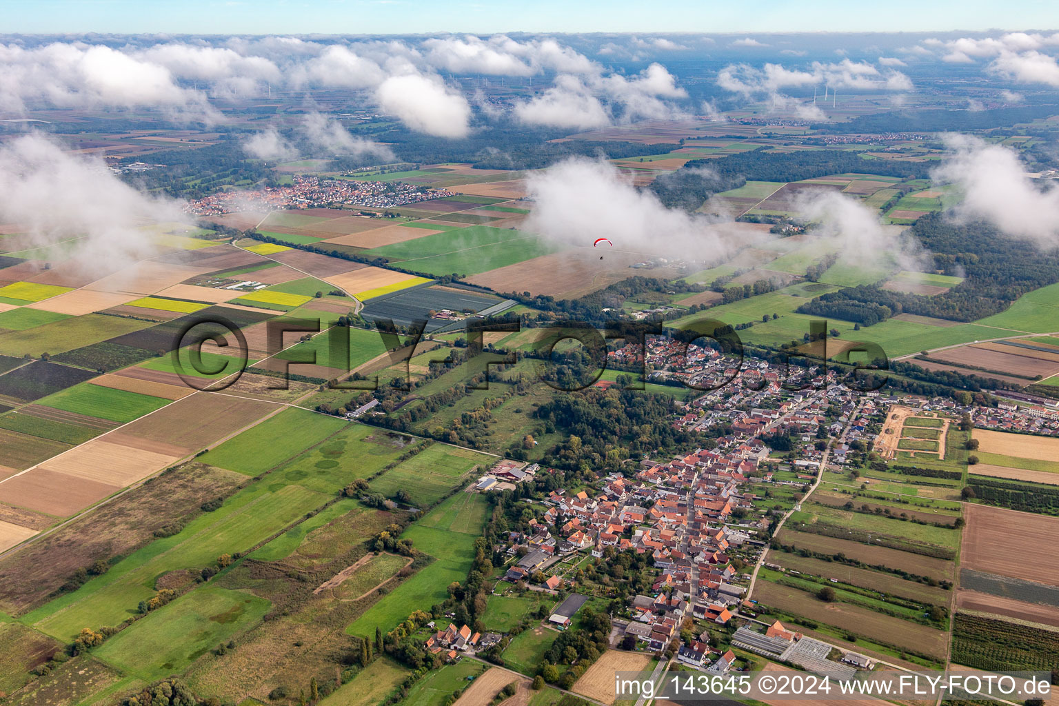 Village under autumn clouds in Winden in the state Rhineland-Palatinate, Germany
