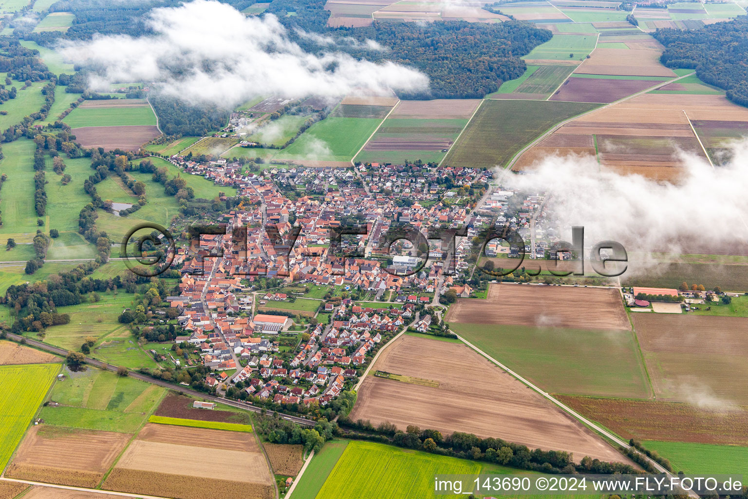 Village under autumn clouds in Steinweiler in the state Rhineland-Palatinate, Germany