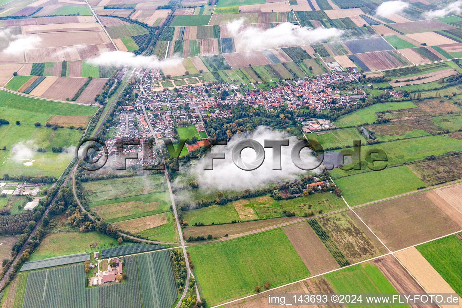 Oblique view of Village under autumn clouds in Winden in the state Rhineland-Palatinate, Germany