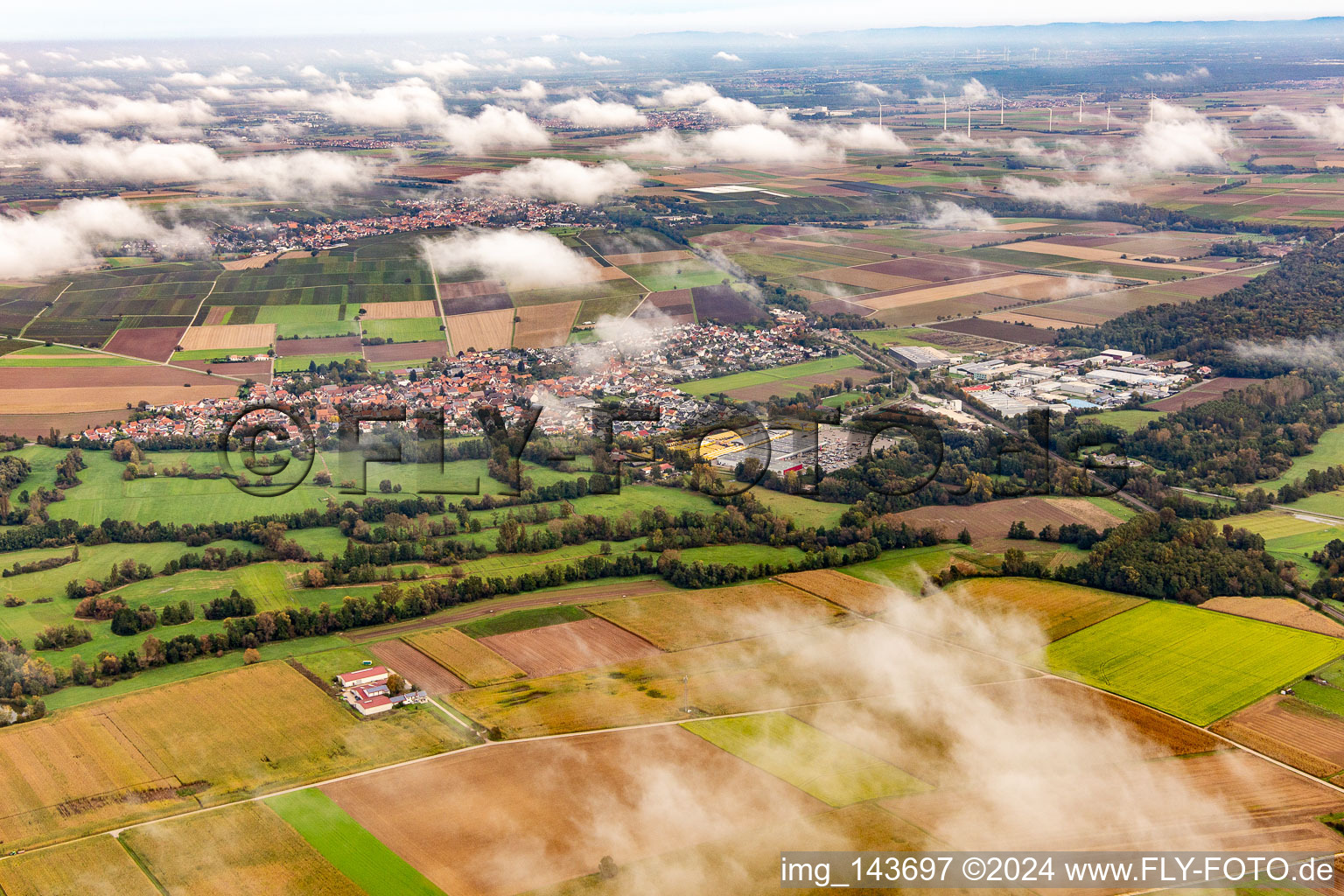 Village under autumn clouds in Rohrbach in the state Rhineland-Palatinate, Germany