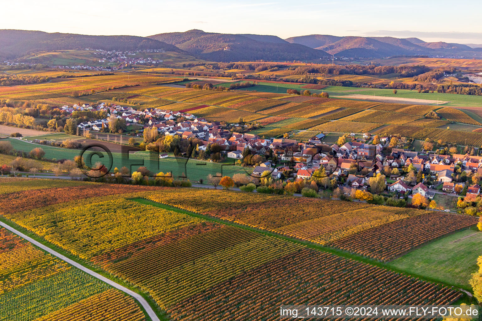 Aerial photograpy of Town from the southeast in Niederhorbach in the state Rhineland-Palatinate, Germany
