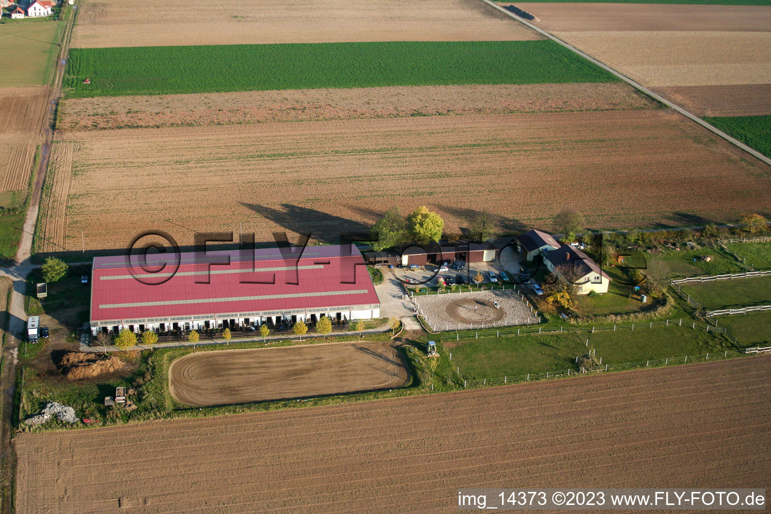 Aerial photograpy of Foal yard in Steinweiler in the state Rhineland-Palatinate, Germany