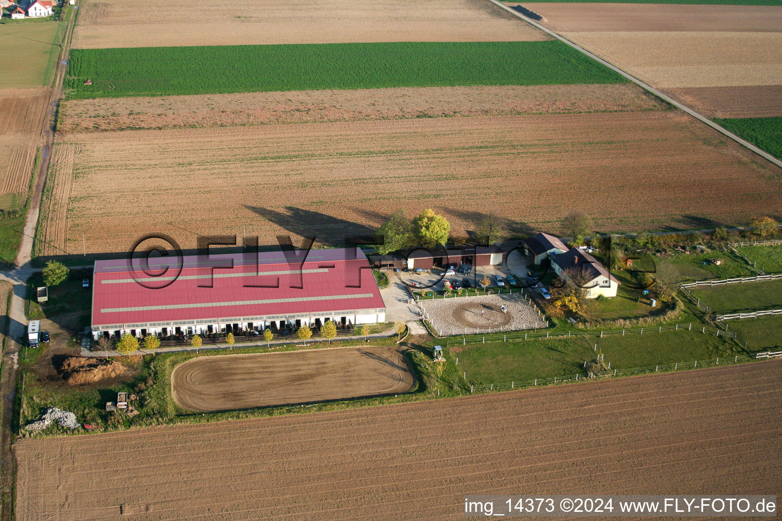 Aerial photograpy of Foal farm in Steinweiler in the state Rhineland-Palatinate, Germany