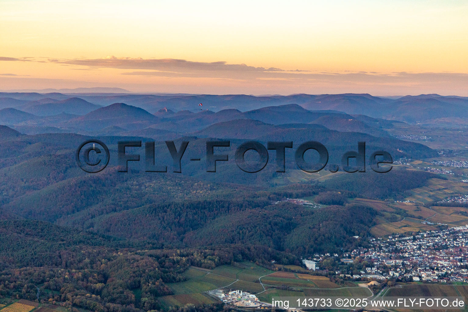 Palatinate Forest from the southeast in Bad Bergzabern in the state Rhineland-Palatinate, Germany