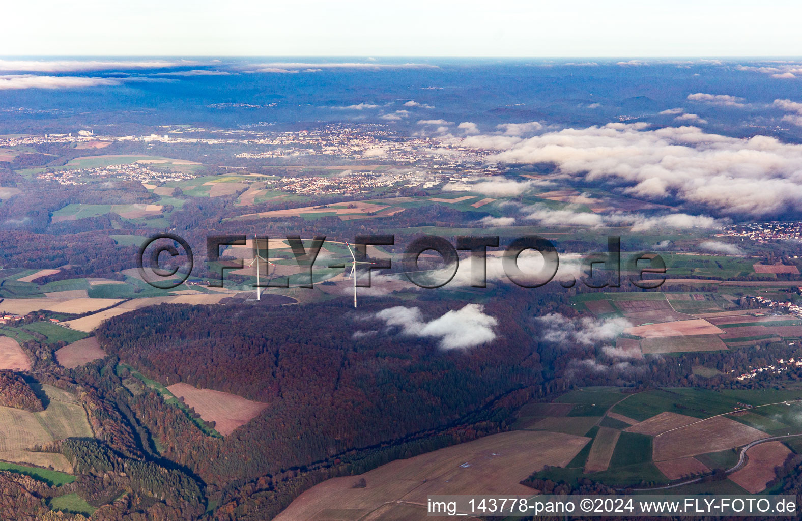 Wind turbines in the forest south of Pirmasens in Kröppen in the state Rhineland-Palatinate, Germany