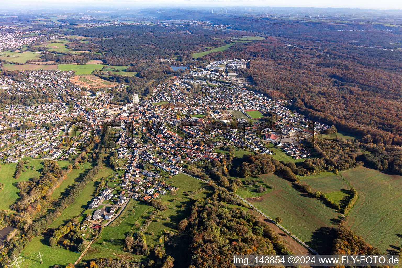 City from the west in the district Eichelscheiderhof in Waldmohr in the state Rhineland-Palatinate, Germany