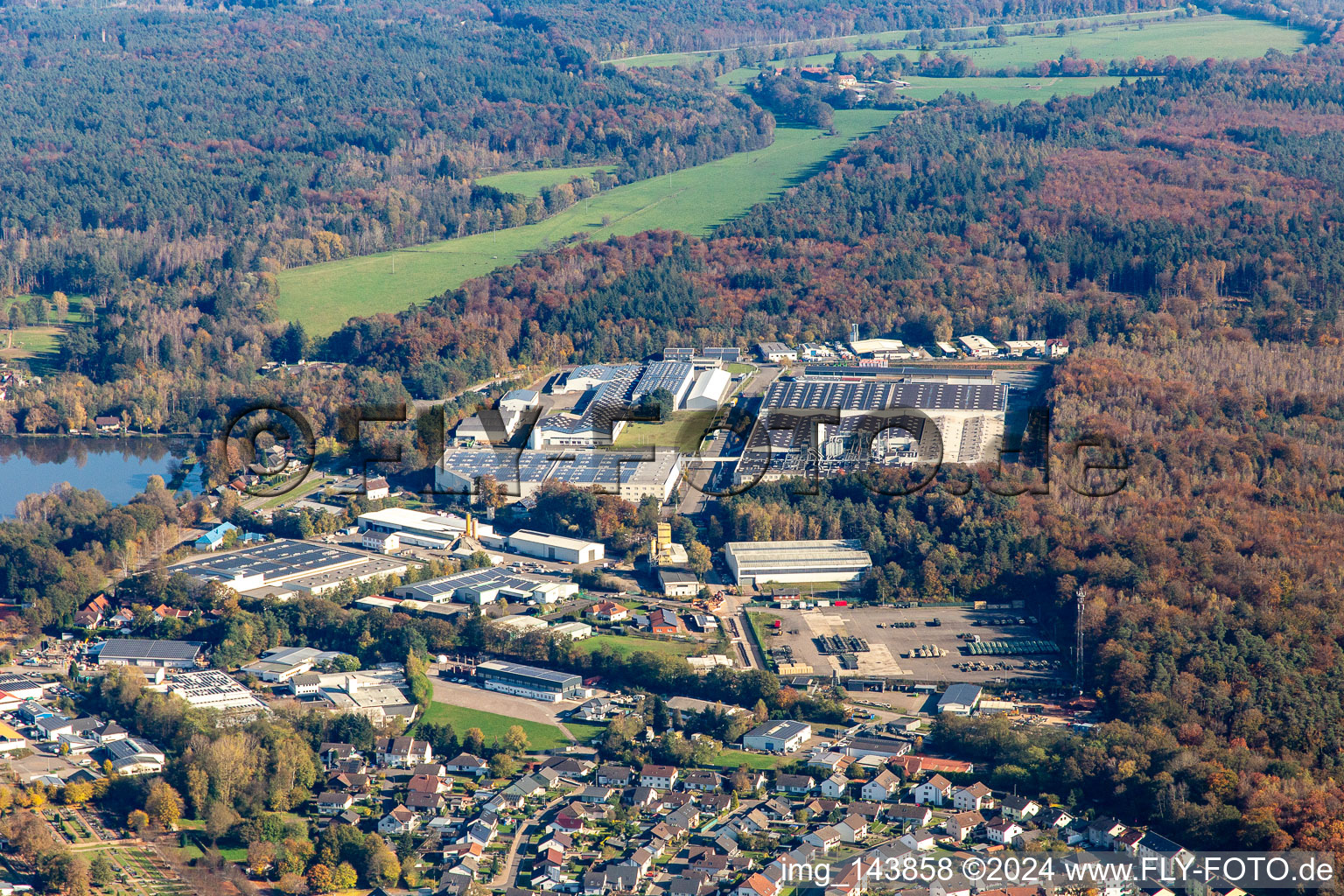 Industrial Area East with Wasem Logistik GmbH, HKL Center Homburg and Chr. Ufer GmbH in the district Eichelscheiderhof in Waldmohr in the state Rhineland-Palatinate, Germany