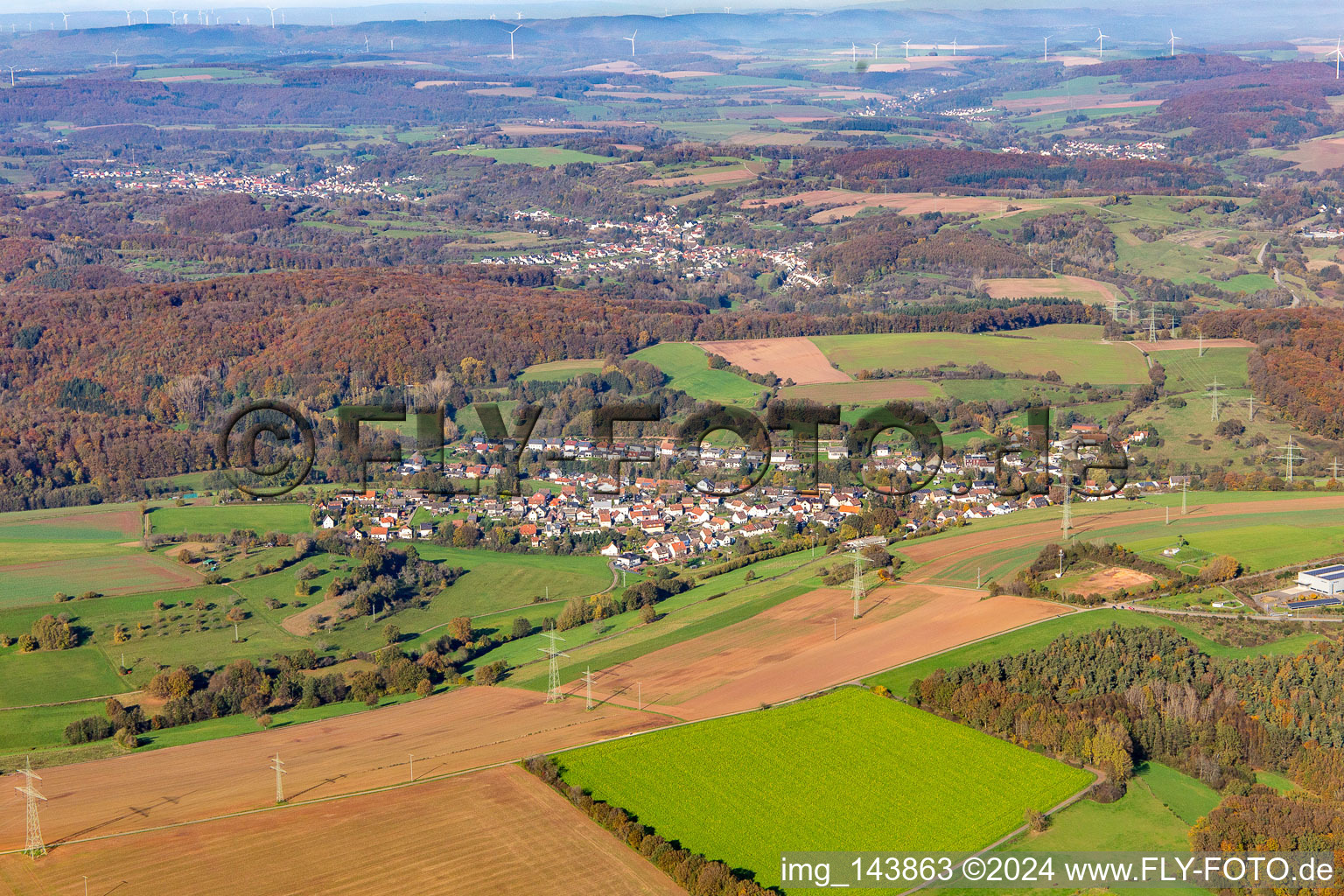 Aerial view of Hamlet from the south in the district Schmittweiler in Schönenberg-Kübelberg in the state Rhineland-Palatinate, Germany