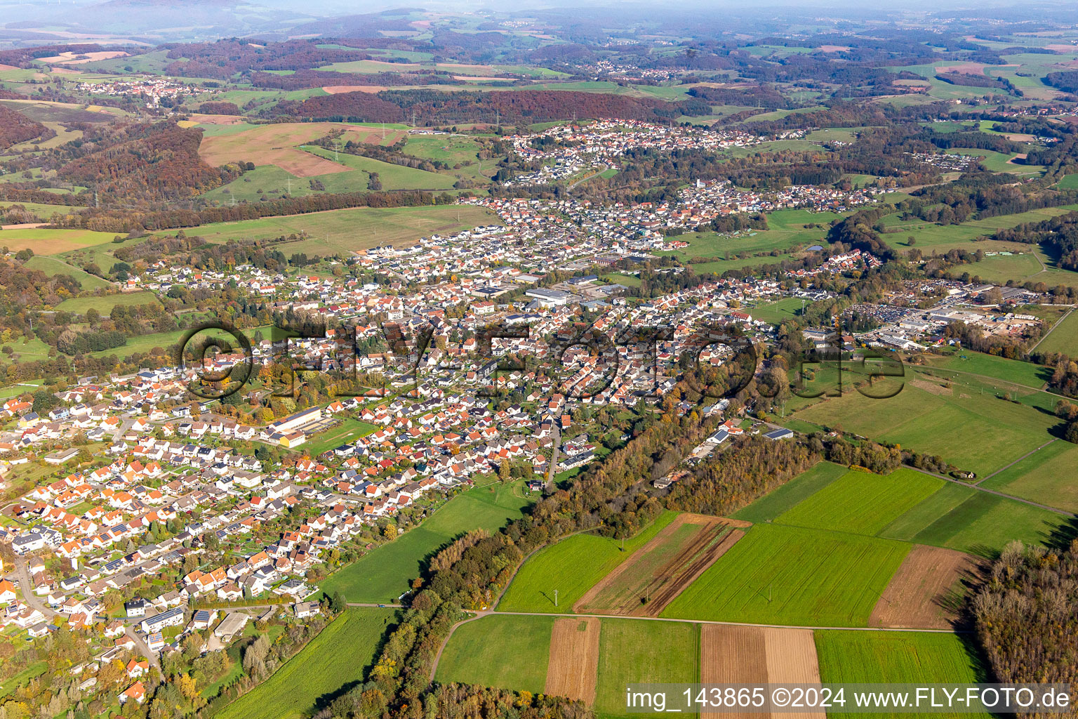 City from the southwest in the district Kübelberg in Schönenberg-Kübelberg in the state Rhineland-Palatinate, Germany