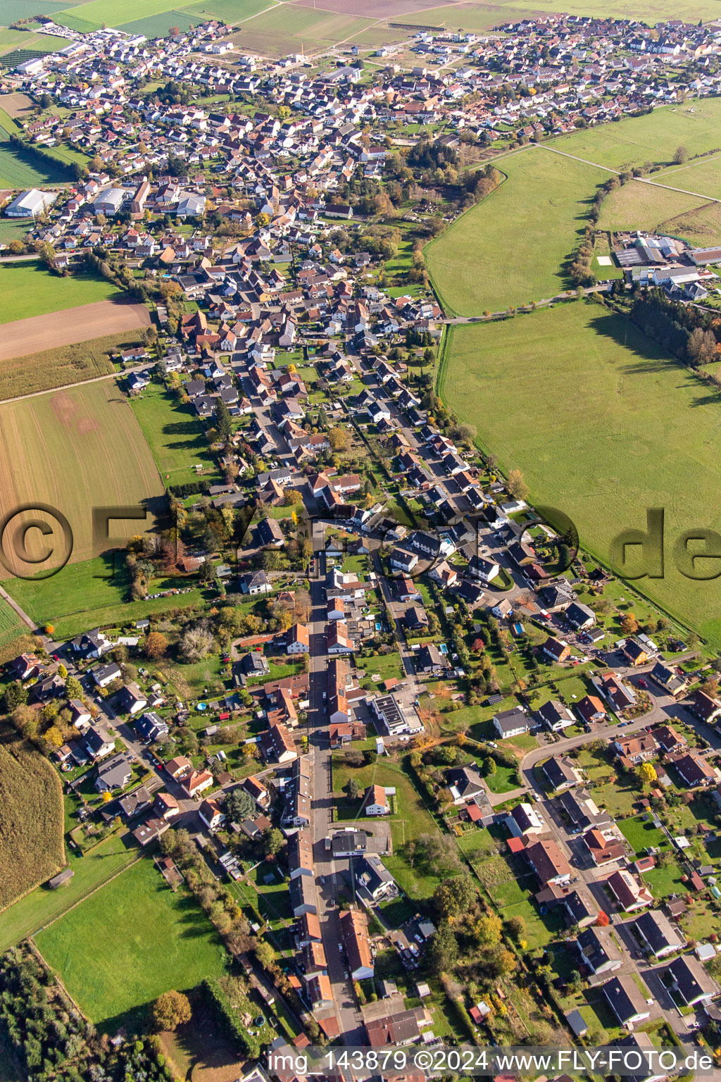 Aerial view of Town from the west in the district Miesau in Bruchmühlbach-Miesau in the state Rhineland-Palatinate, Germany