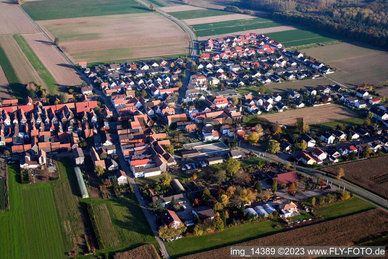 District Hayna in Herxheim bei Landau in the state Rhineland-Palatinate, Germany seen from above