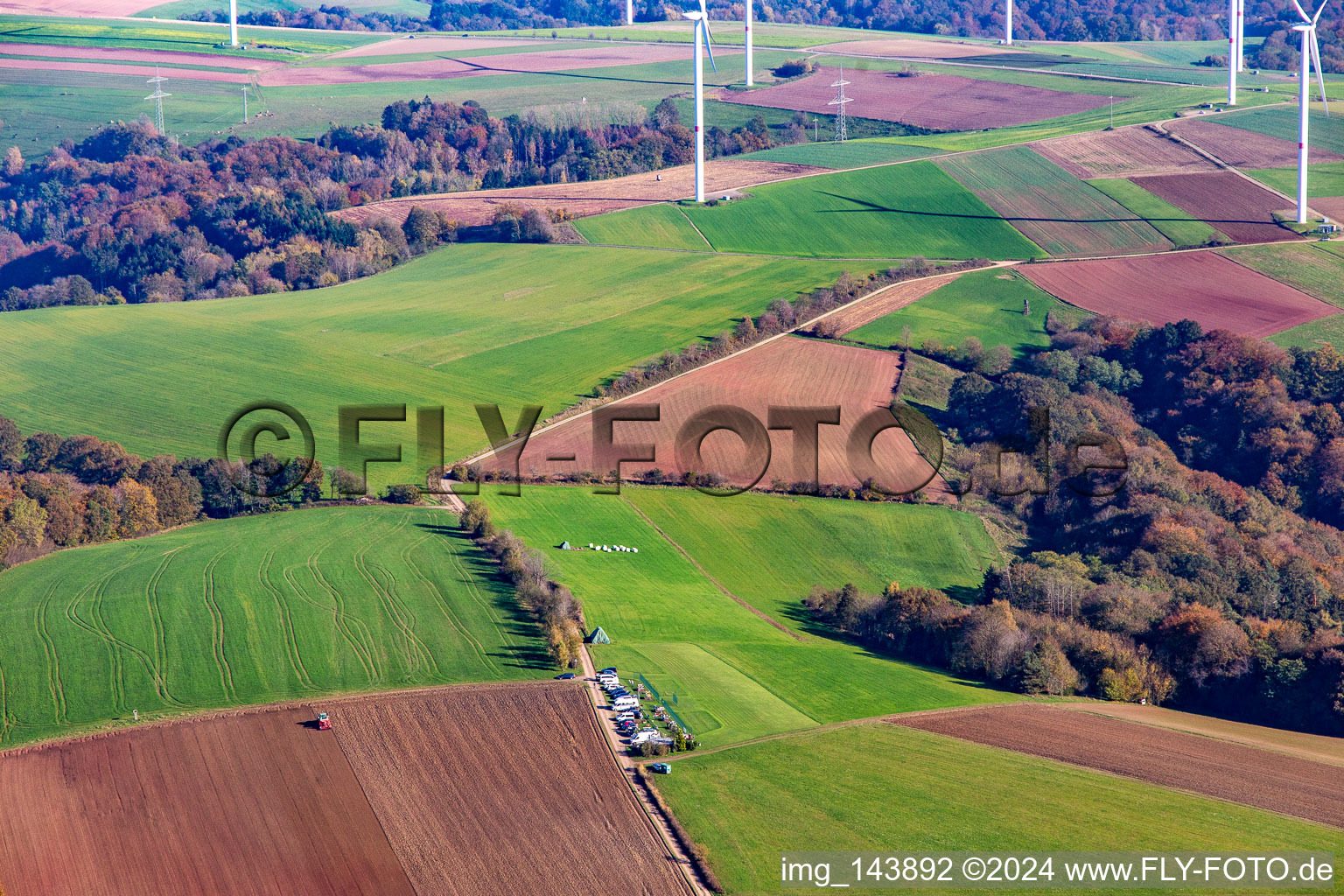 Model airfield MFG Erbach under the Sickinger Höhe wind farm in Bechhofen in the state Rhineland-Palatinate, Germany