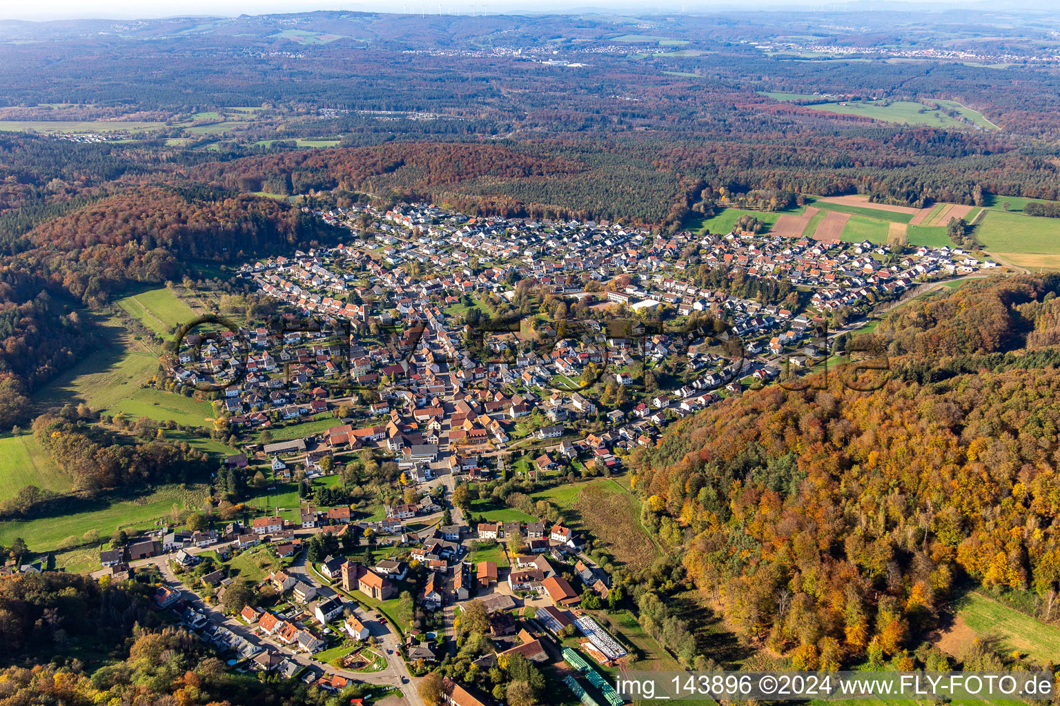 Village from the southeast in Bechhofen in the state Rhineland-Palatinate, Germany