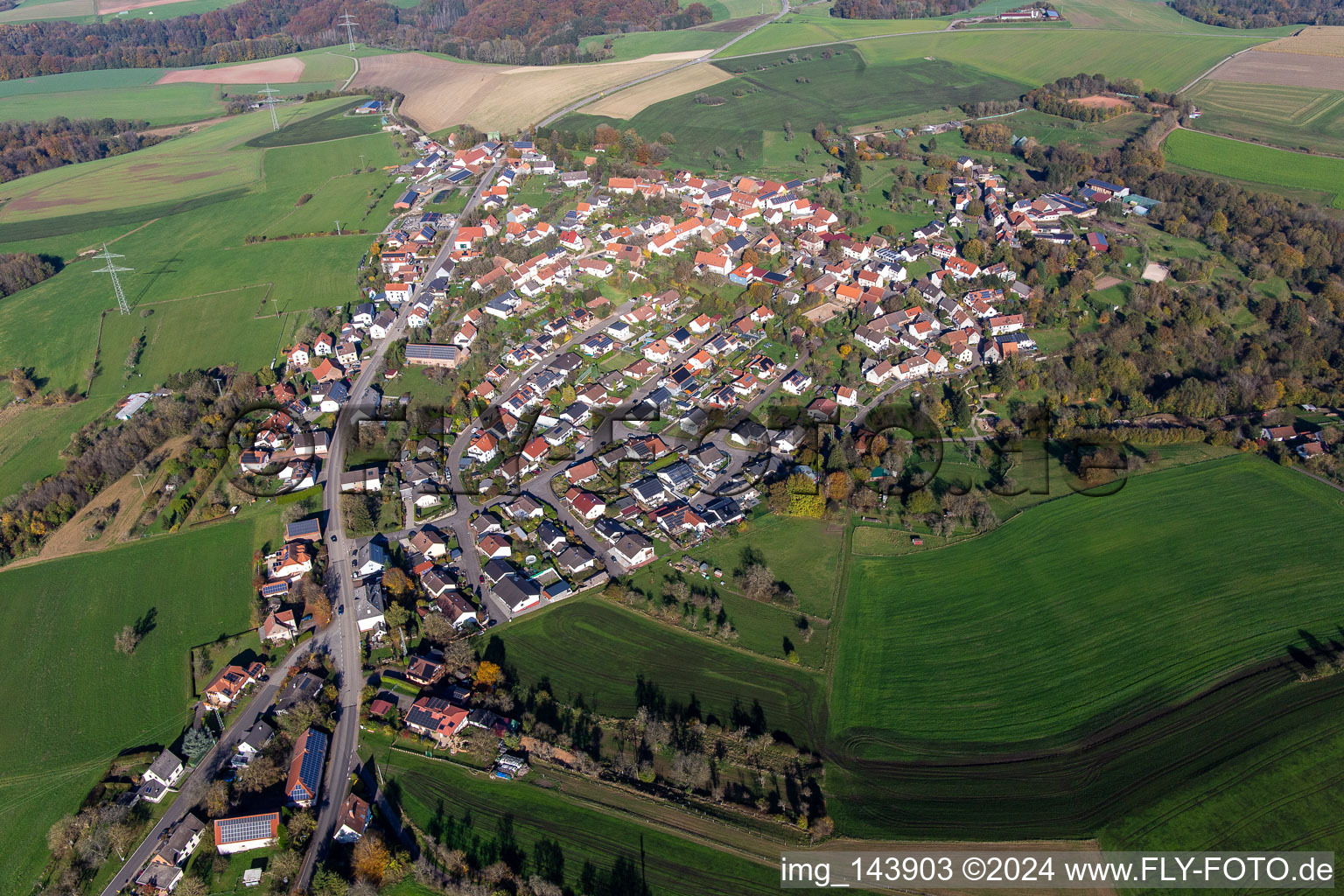 Village from the southwest in Käshofen in the state Rhineland-Palatinate, Germany