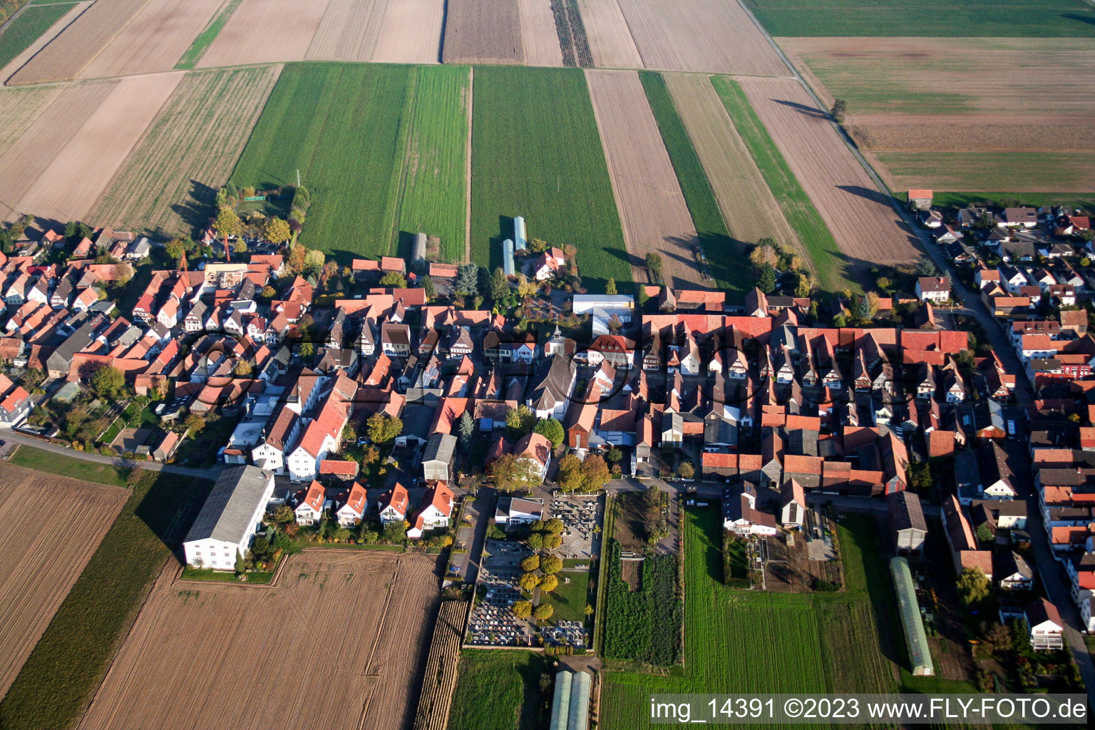 District Hayna in Herxheim bei Landau/Pfalz in the state Rhineland-Palatinate, Germany seen from above