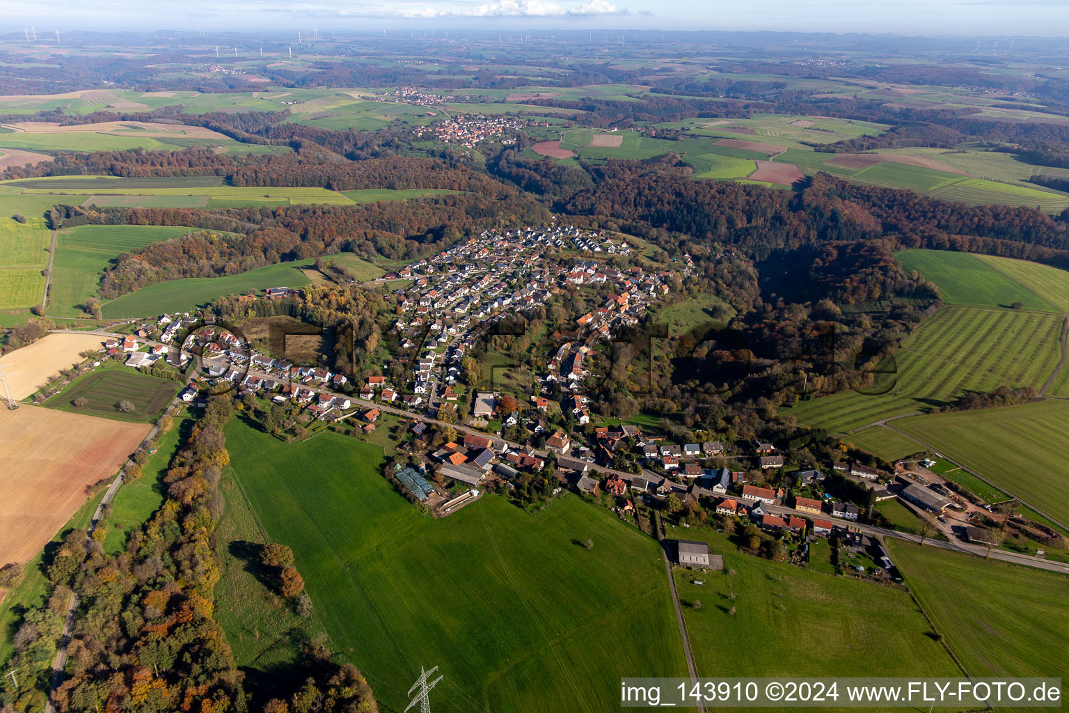 Village from the west in the district Mörsbach in Zweibrücken in the state Rhineland-Palatinate, Germany