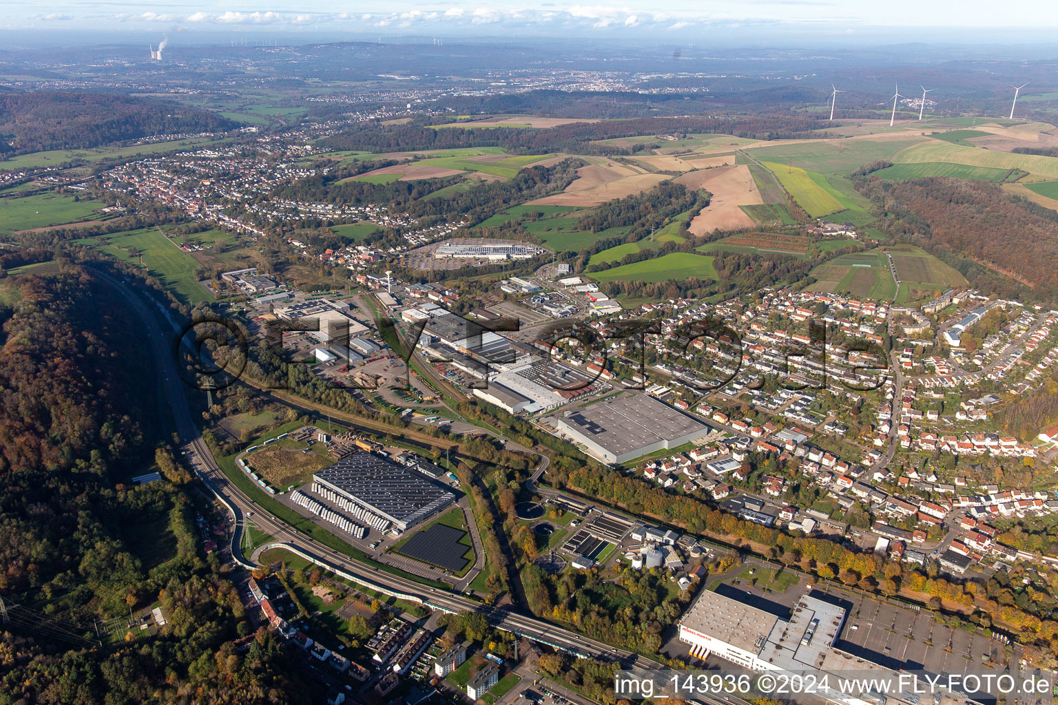 John Deere Plant Zweibrücken from the southeast in the district Ernstweiler in Zweibrücken in the state Rhineland-Palatinate, Germany