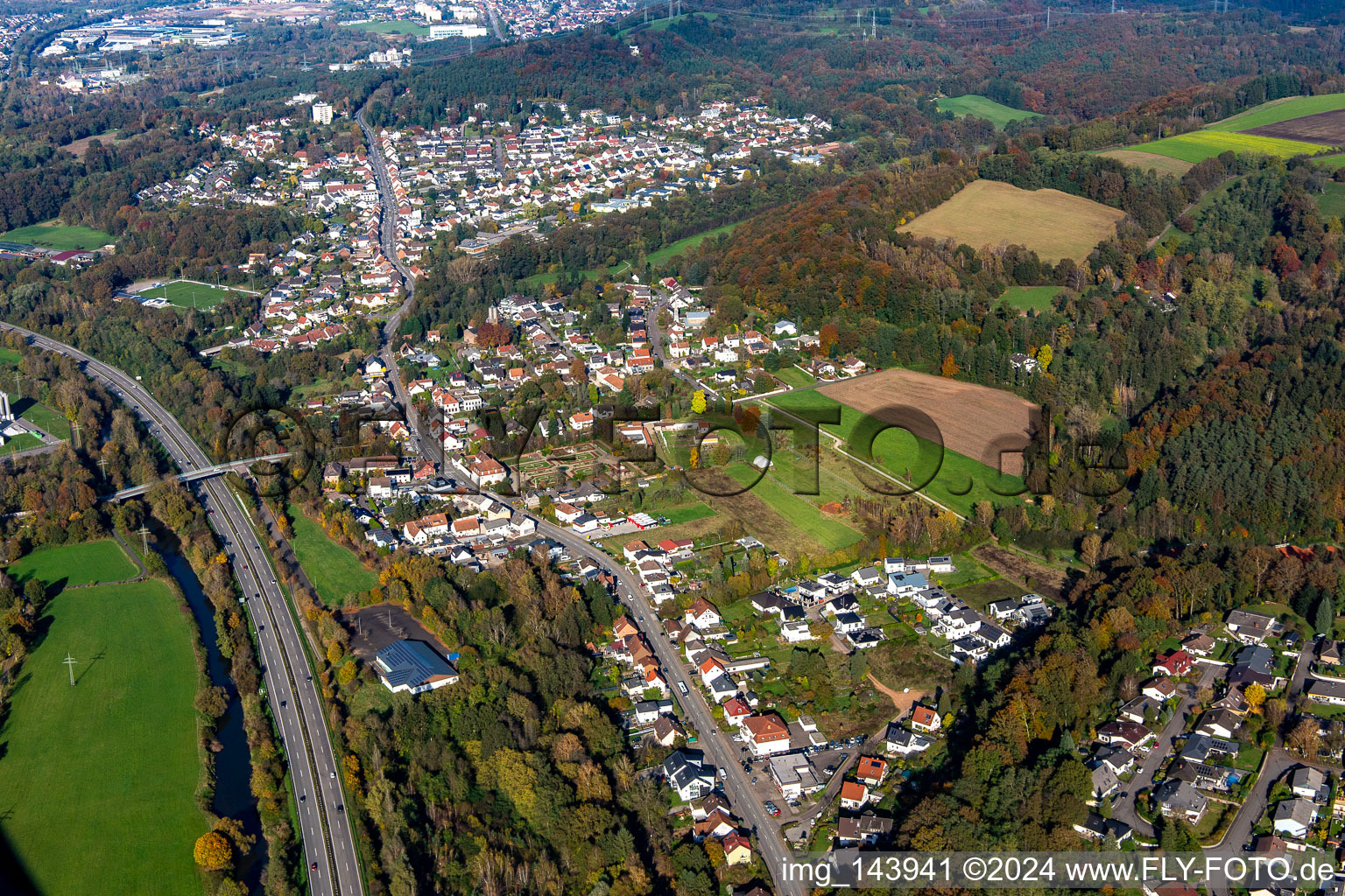 Schwarzenacker district from the south in the district Einöd in Homburg in the state Saarland, Germany