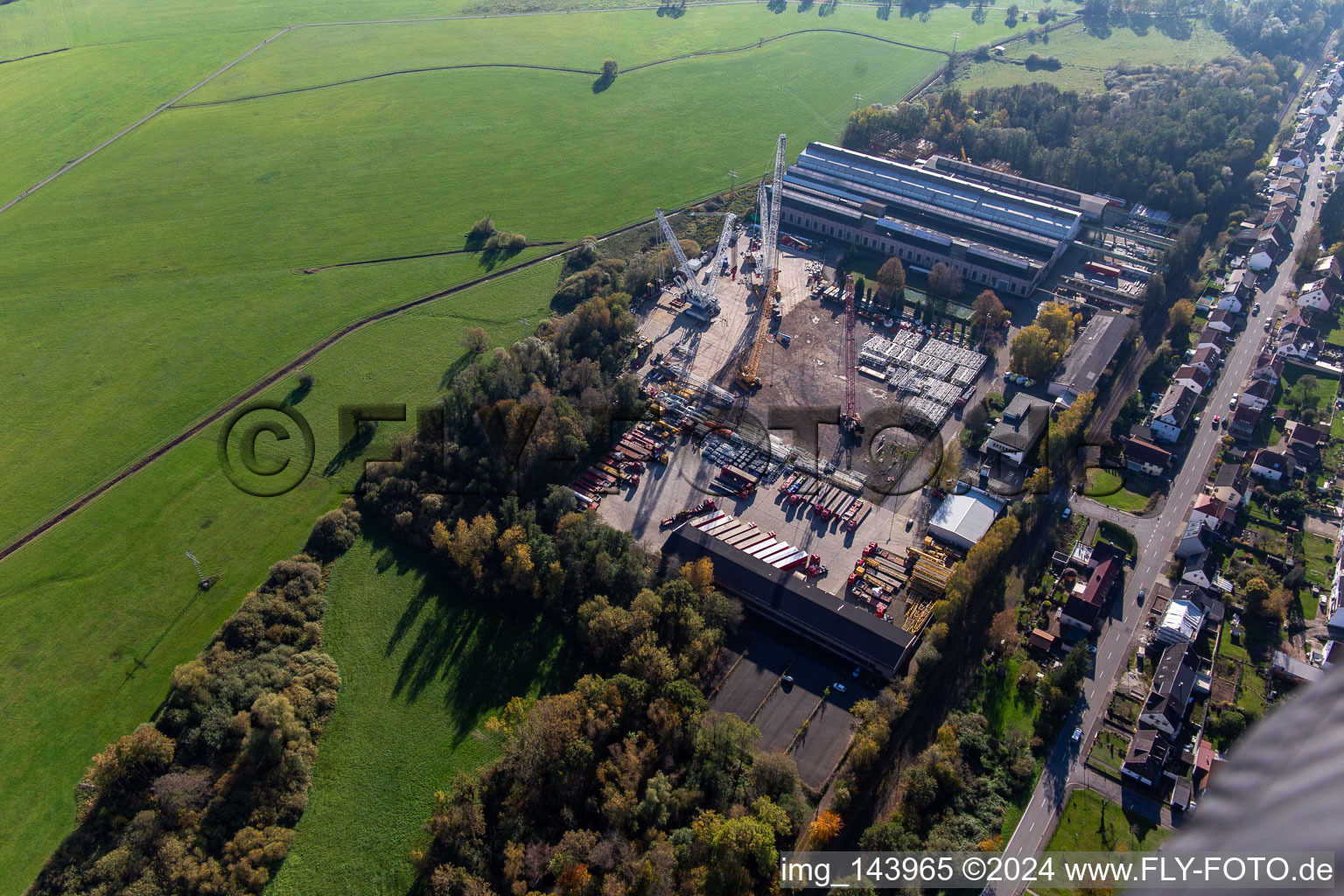 Aerial photograpy of Onroad GmbH (special and heavy transport, crane transfers, crane work) in the district Bierbach in Blieskastel in the state Saarland, Germany