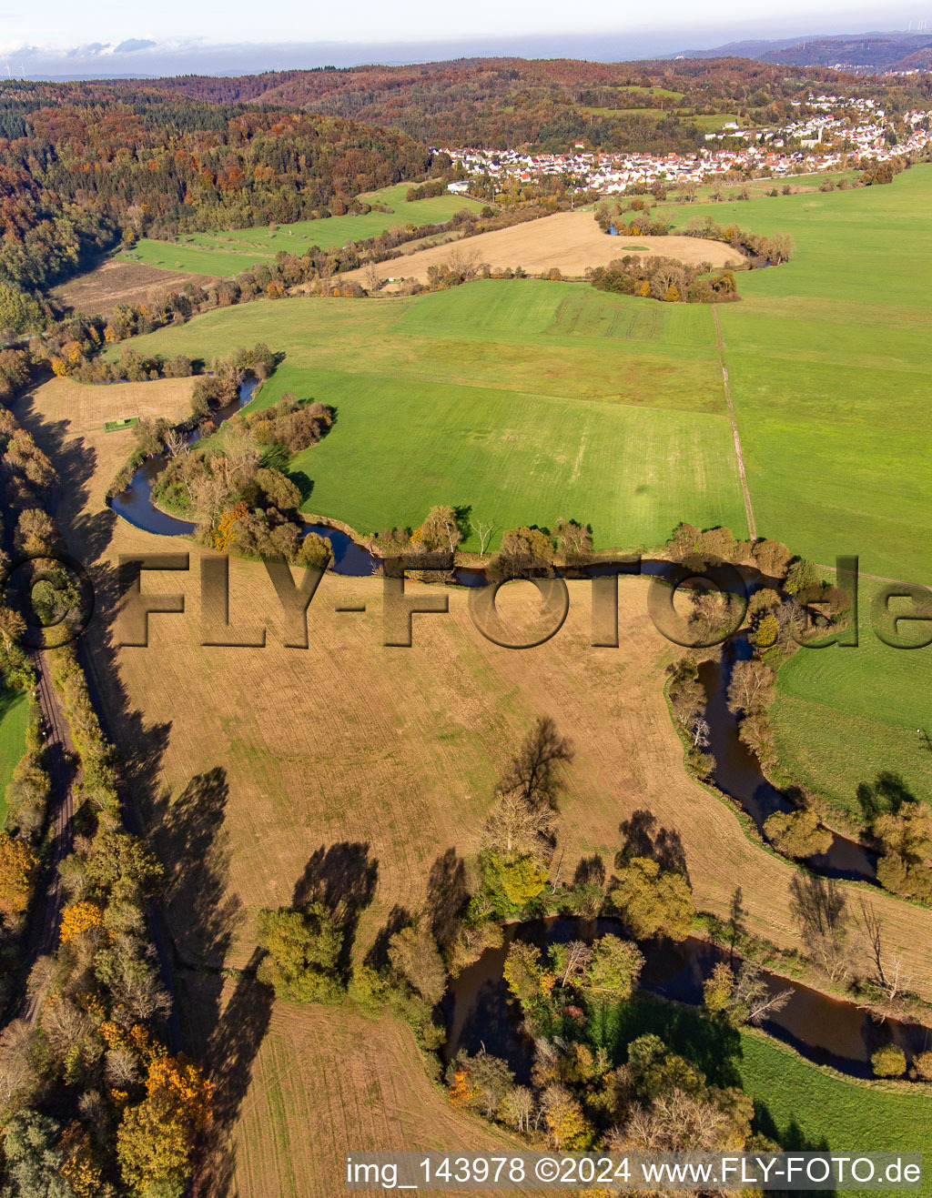 Aerial view of Floodplains on the Blies in the district Bierbach in Blieskastel in the state Saarland, Germany