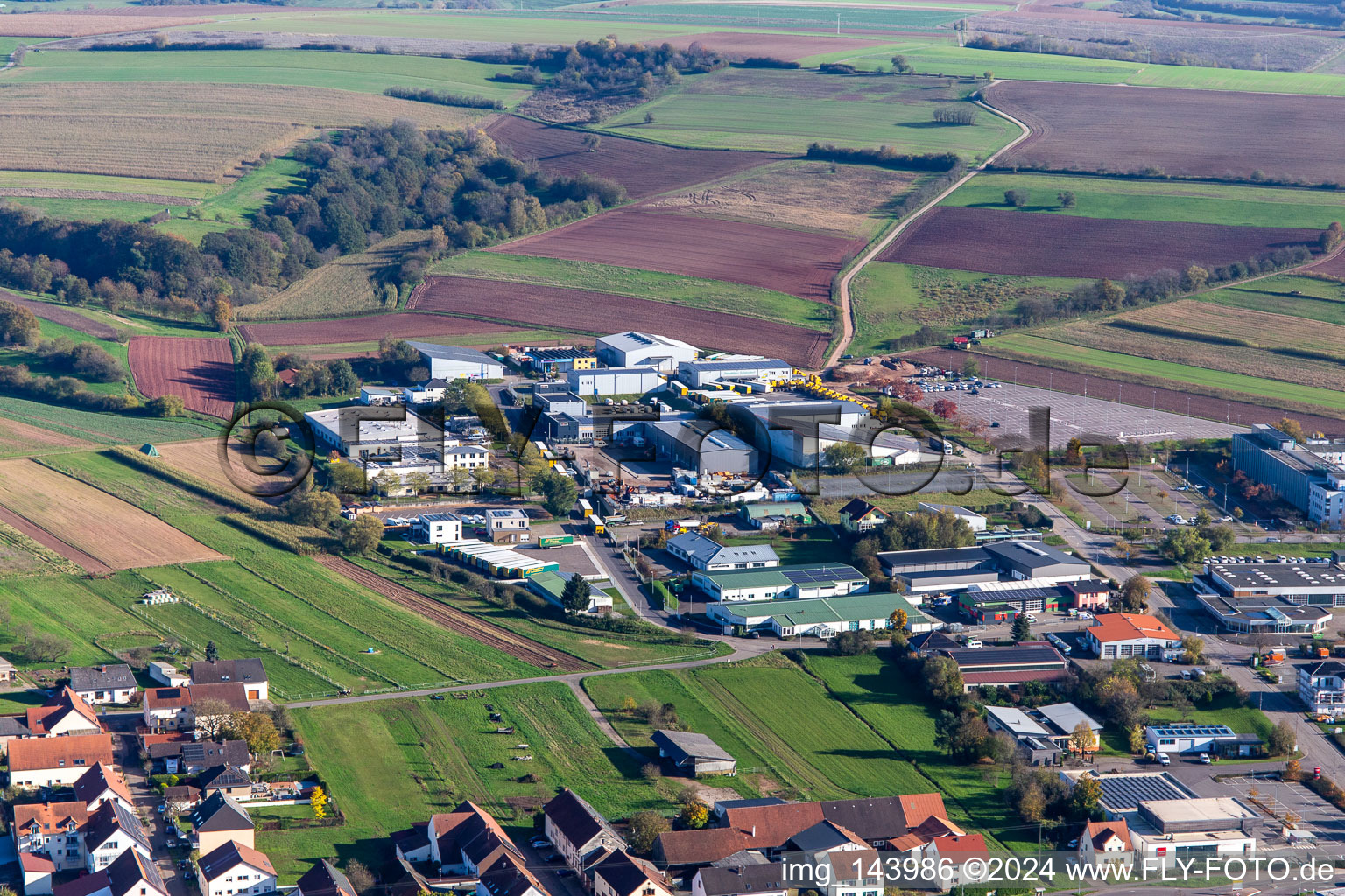 Aerial view of Industrial area in the Krummenäckern in the district Webenheim in Blieskastel in the state Saarland, Germany