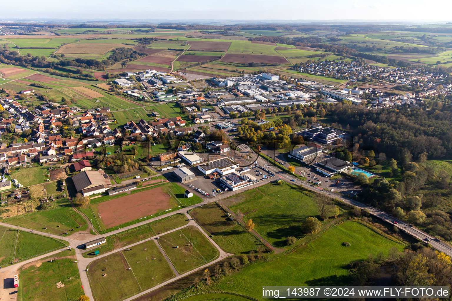 Aerial photograpy of Industrial area in the Krummenäckern in the district Webenheim in Blieskastel in the state Saarland, Germany