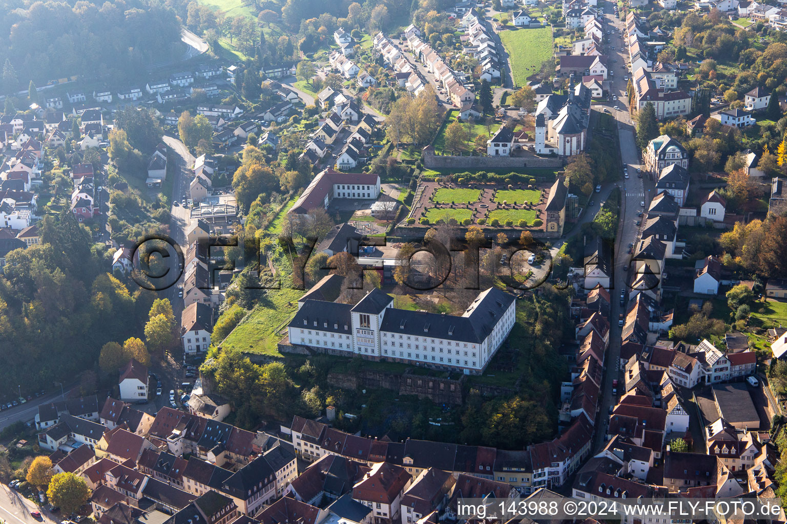 St. Anna and St. Philipp (castle church), orangery and baroque castle above the city in Blieskastel in the state Saarland, Germany
