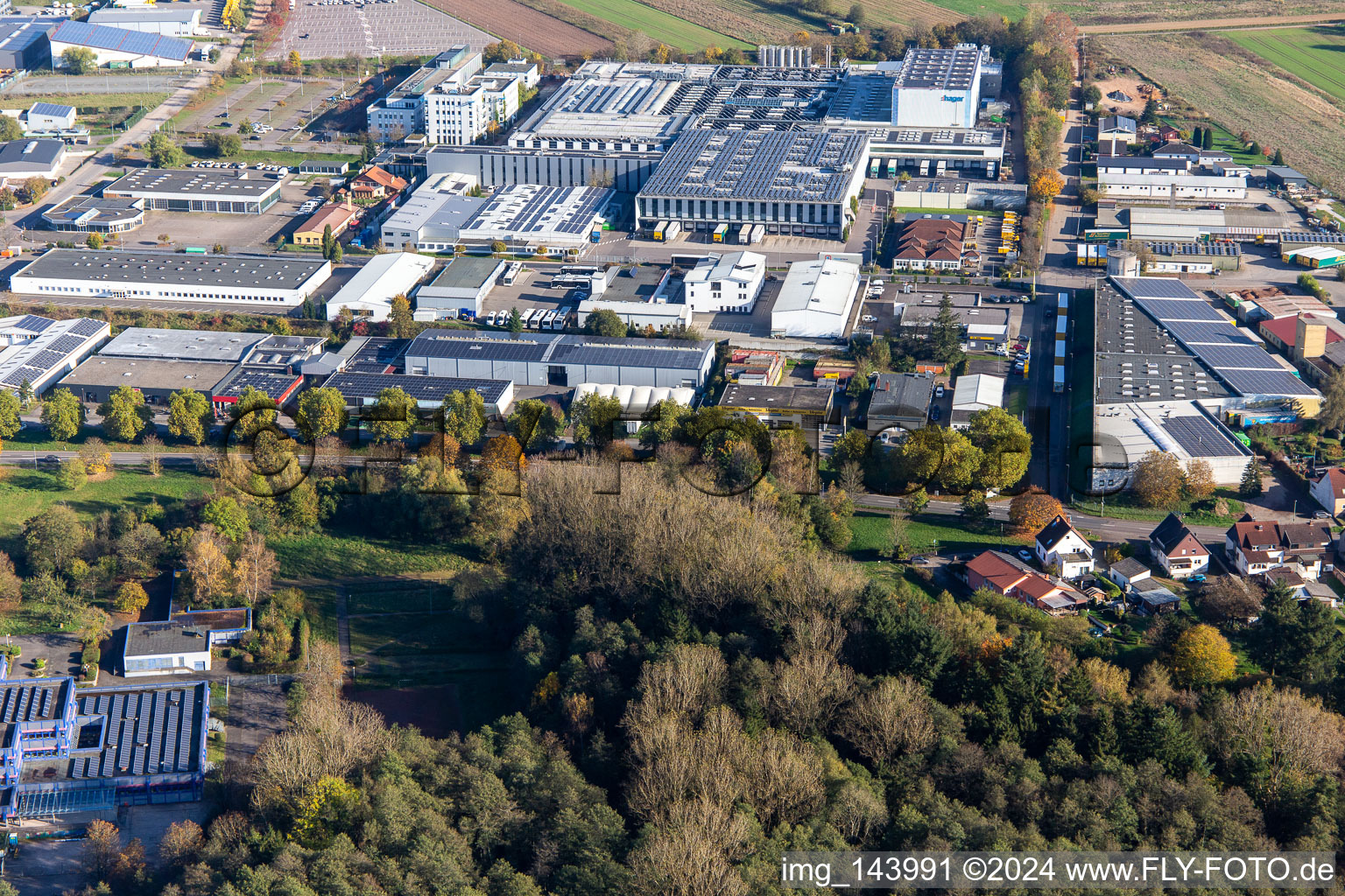 Industrial area in the Krummenäckern in the district Webenheim in Blieskastel in the state Saarland, Germany from above