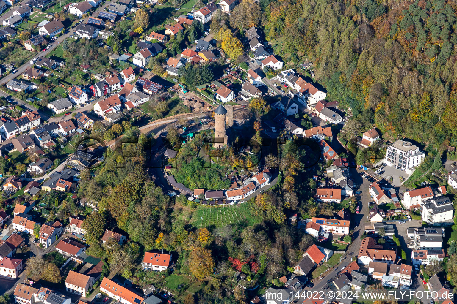 Aerial view of Castle Kirkel in the district Kirkel-Neuhäusel in Kirkel in the state Saarland, Germany