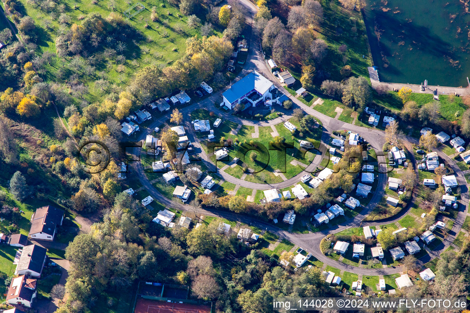Aerial photograpy of Caravan site Mühlenweiher in the district Kirkel-Neuhäusel in Kirkel in the state Saarland, Germany