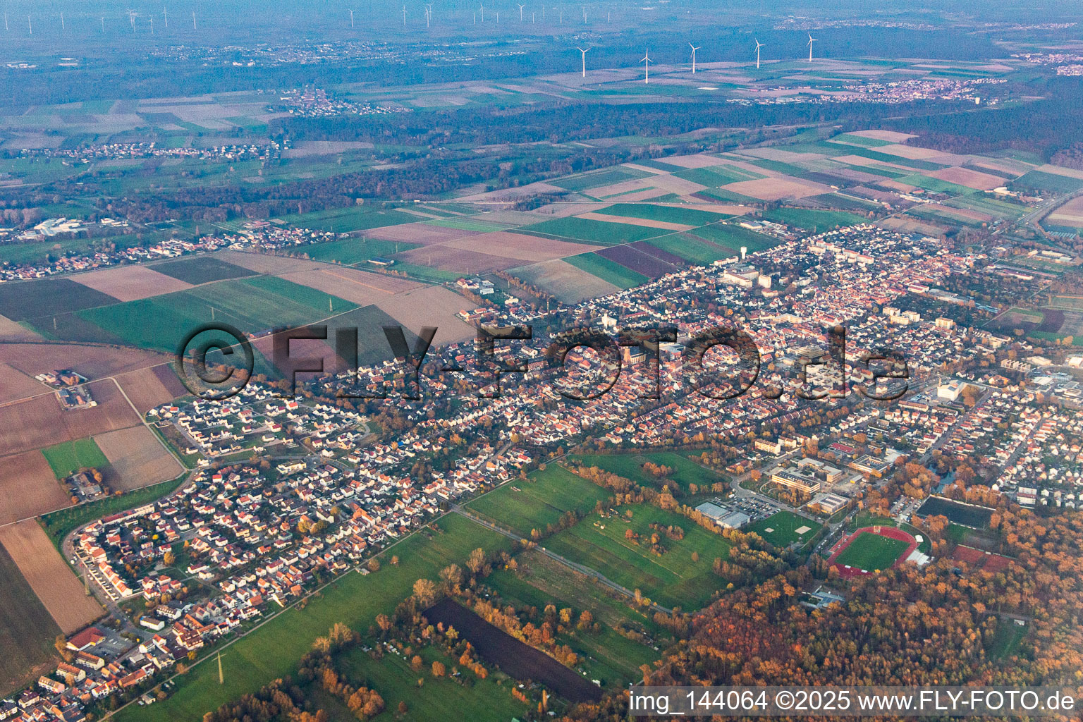 Kandel in the state Rhineland-Palatinate, Germany from the plane