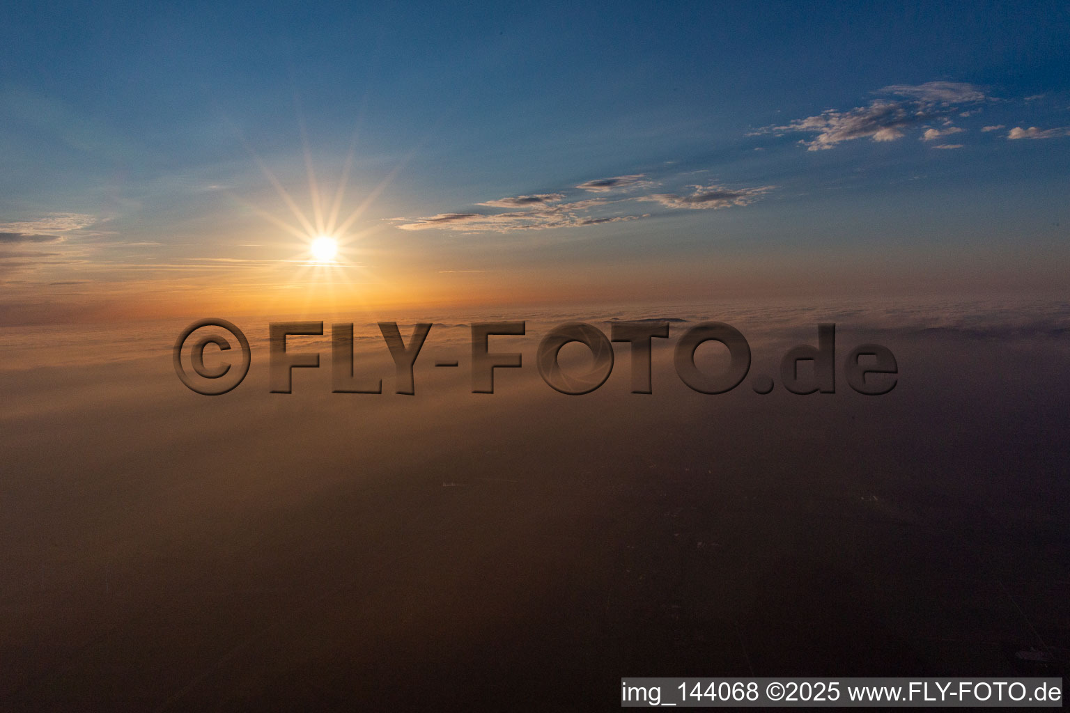 Sunset over the Northern Vosges and the Palatinate Forest in Climbach in the state Bas-Rhin, France