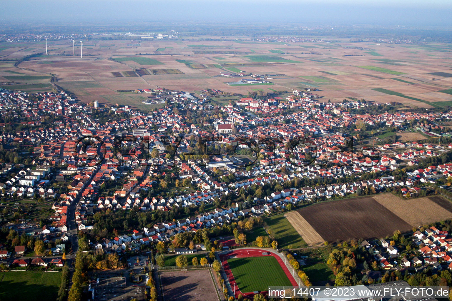 District Herxheim in Herxheim bei Landau in the state Rhineland-Palatinate, Germany from the drone perspective