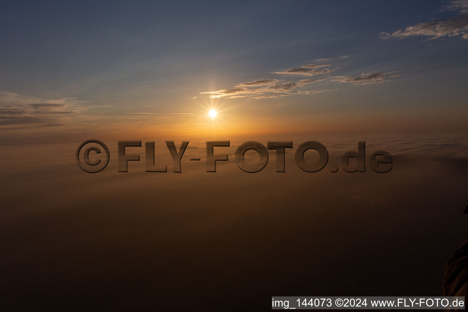 Aerial view of Sunset over the Northern Vosges and the Palatinate Forest in Climbach in the state Bas-Rhin, France