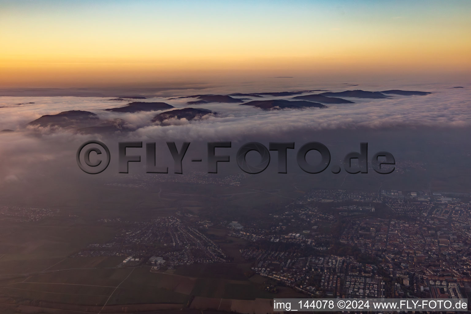 Queichtal and Palatinate Forest in clouds in the evening in Landau in der Pfalz in the state Rhineland-Palatinate, Germany