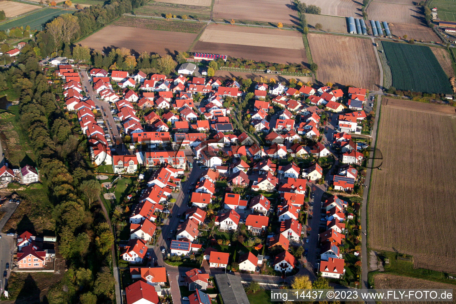 Aerial view of East in the district Herxheim in Herxheim bei Landau in the state Rhineland-Palatinate, Germany