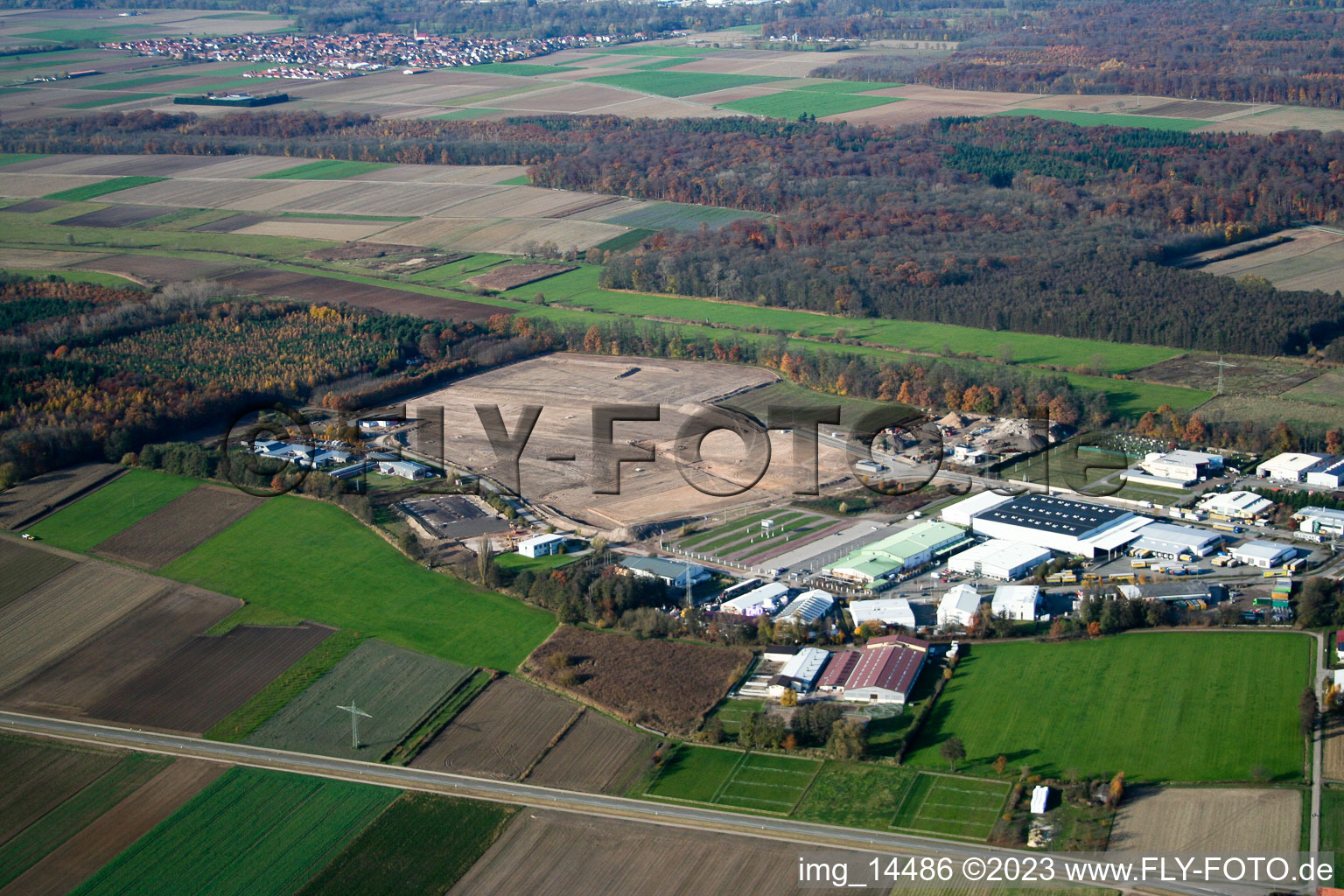 Aerial view of Am Horst industrial area in the district Minderslachen in Kandel in the state Rhineland-Palatinate, Germany