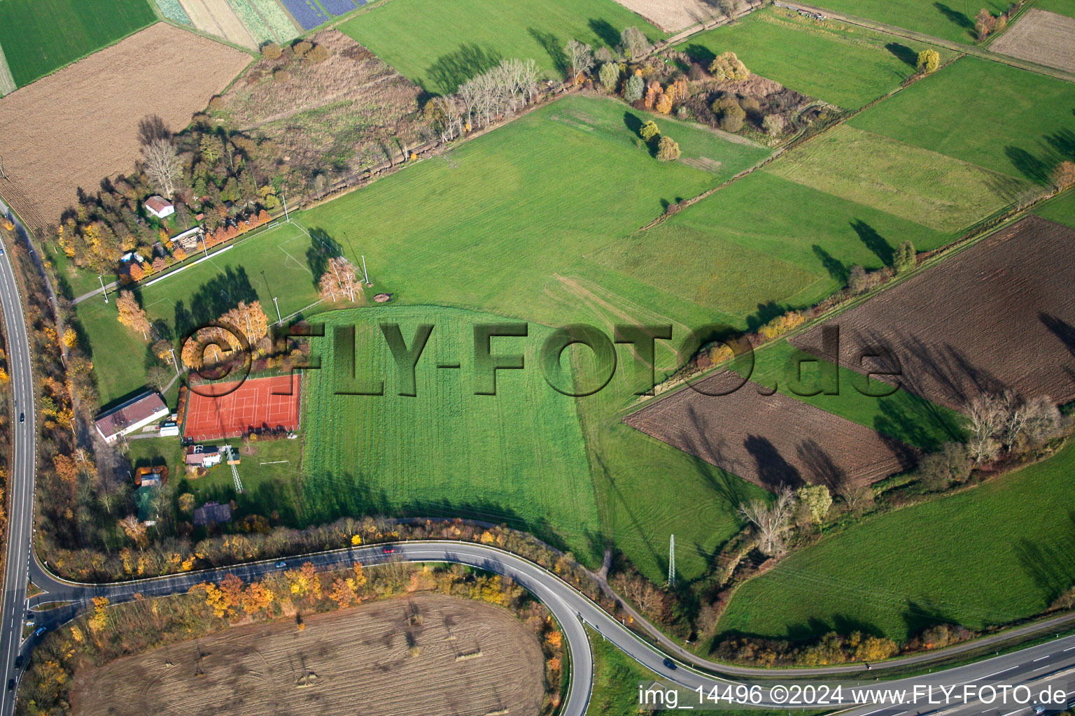 Sports field at the motorway exit in Erlenbach bei Kandel in the state Rhineland-Palatinate, Germany