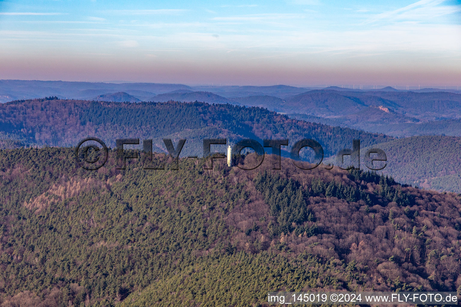 Stäffelsberg Tower in winter in Dörrenbach in the state Rhineland-Palatinate, Germany